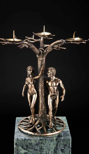 Świecznik - Adam i Ewa ,drzewo poznania dobra i zła